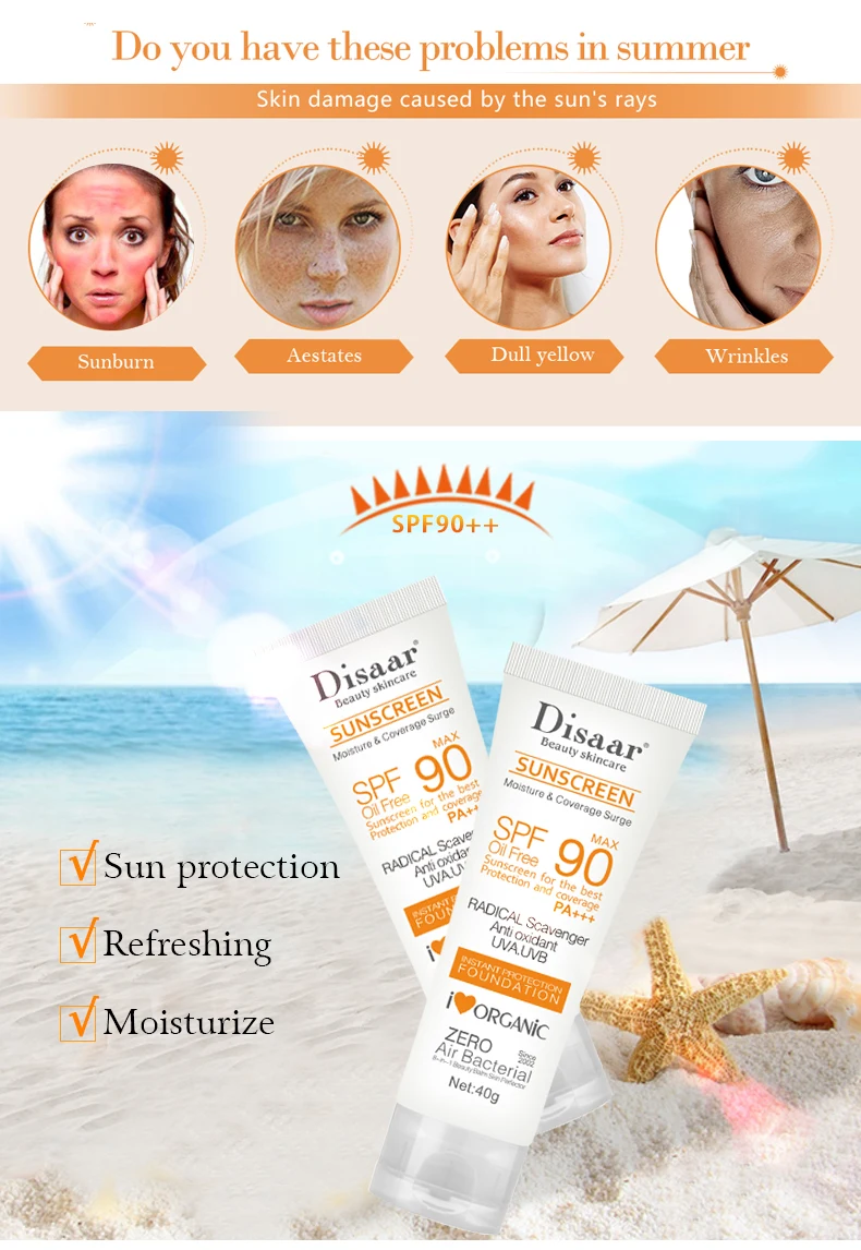 Disaar SPF 90 Sunblock Sun Protection Screen Moisturizer Whitening Organic Sunscreen Cream