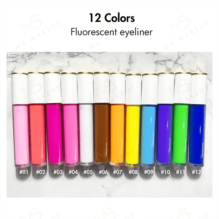 Oem Wholesale 12 Colors Fluorescent Custom Logo Private Label Magnetic Glitter Colorful Liquid Eye Liner Eyeliner