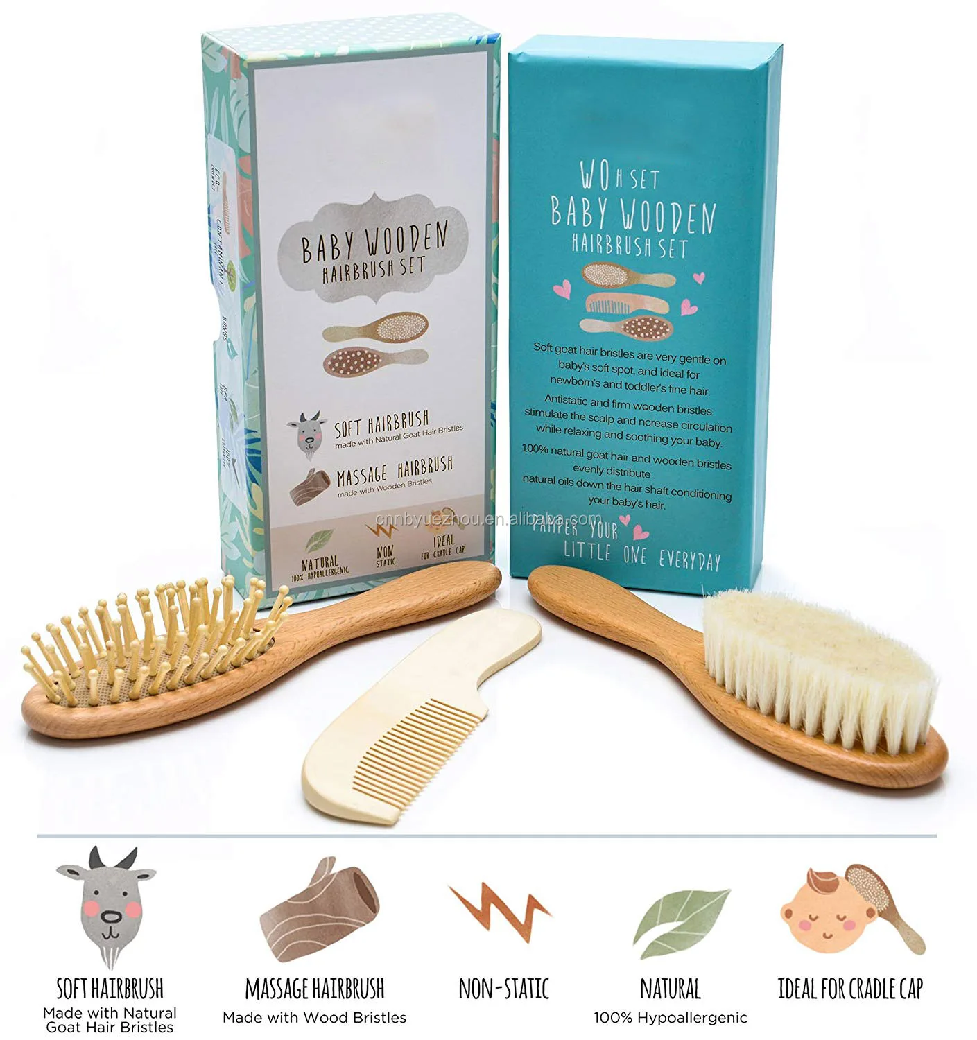 Eco Friendly Wholesale Baby Brush And Comb Set Wooden Baby Hair Brush
