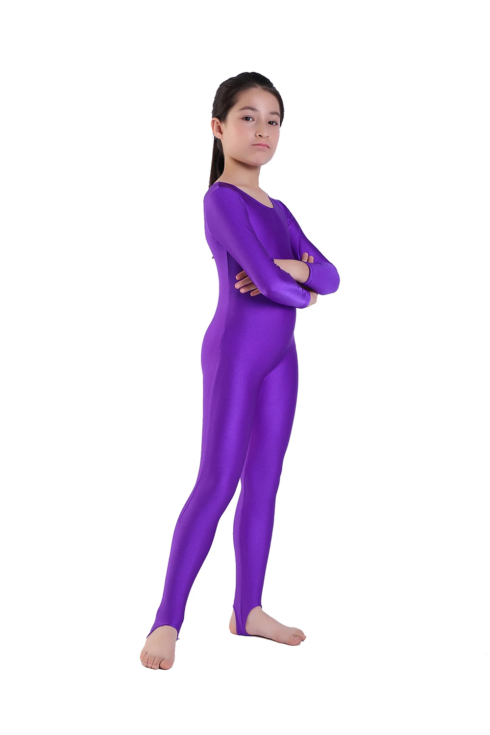 Girls Spandex Long Sleeve Full Body Unitard Leotard Jumpsuit Dance wear Costumes 