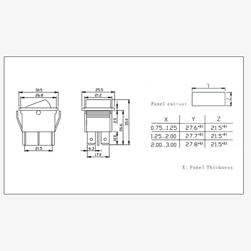 2 Position Red Light Rocker Switch 16A/250V KCD4-20 4 Pin ON/OFF Toggle Switches 35 x 25.5 x 10mm