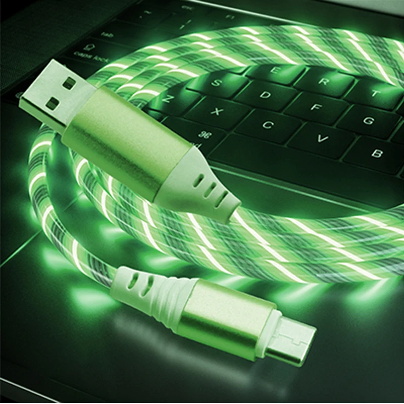 Streamer led flowing light Fast Charging Micro Type c 3A Quick Charger USB Mobile Phone Bracelet Cable For Android