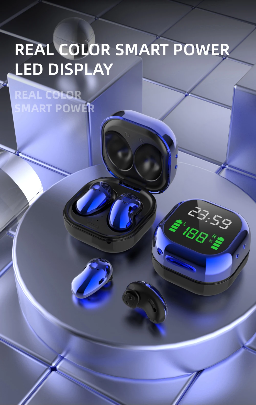 LCD Display Noise Cancelling Sports BT 5.1 Portable Earphone Wireless Earbuds S6 Plus - ANKUX.COM