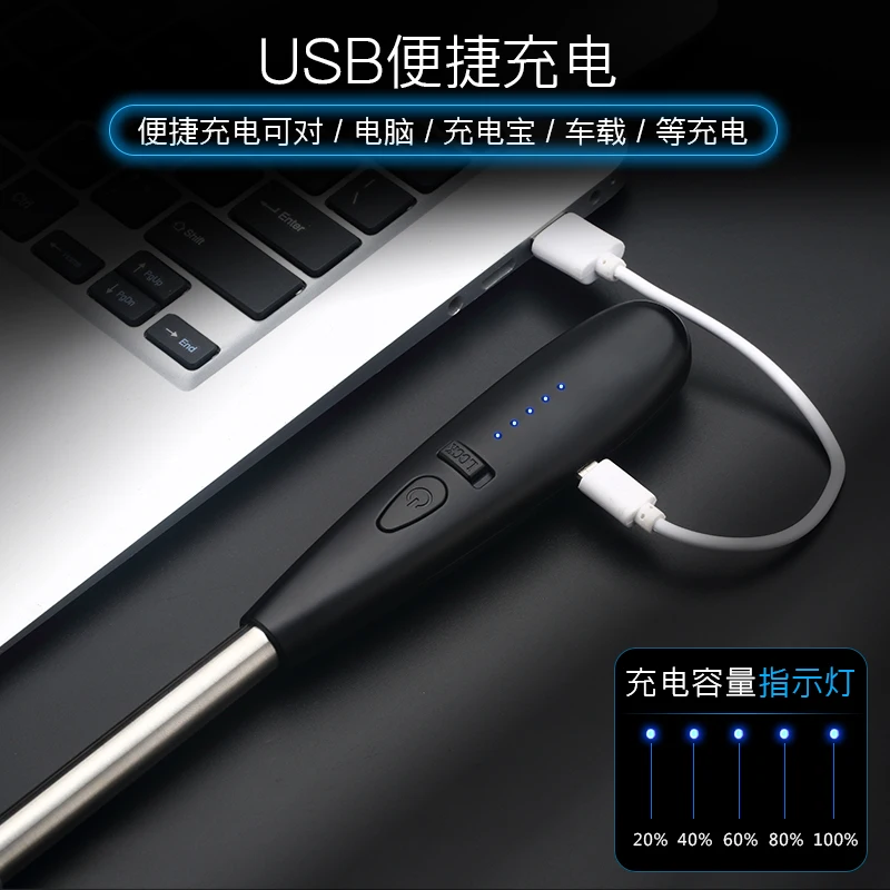 Portable rechargeable usb kitchen lighter, candle flameless windproof bbq lighter no gas/fuel