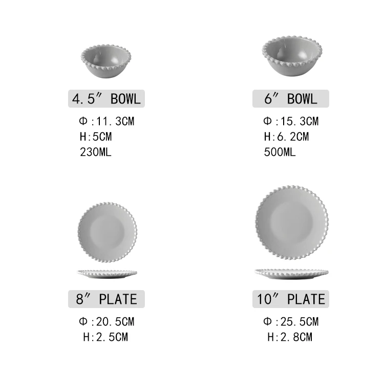 Nordic Creative Pearl Edge Plate Ceramic Dishes Household Western Food Plate Salad Plate