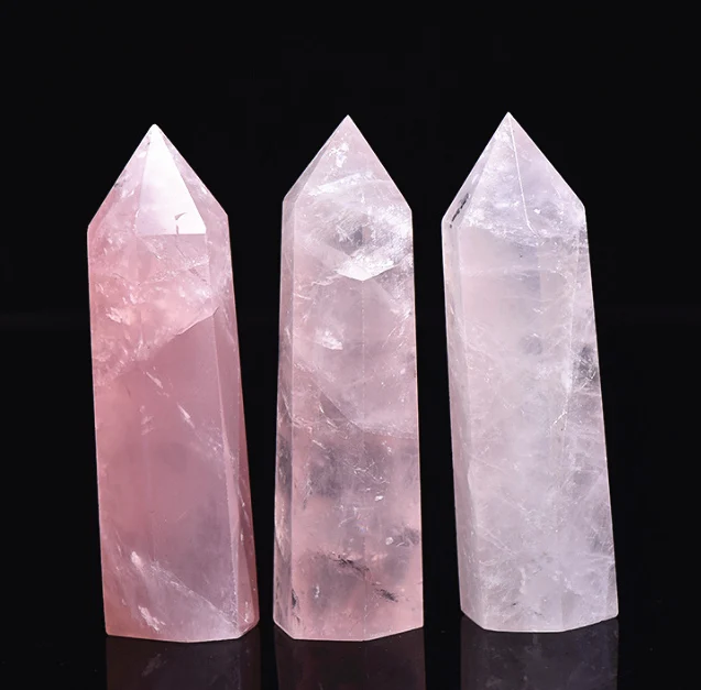 热销高品质天然美丽粉末水晶石英点民间工艺玫瑰石英棒