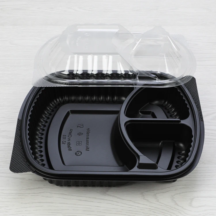 SZ-311 black base clear lid 3 compartment microwave food container