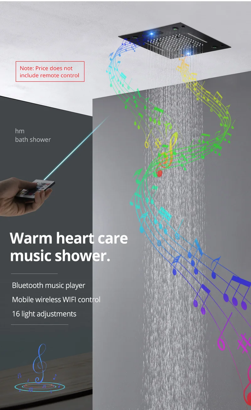 Big Smart Music Shower Head Rainfall Mistfall Waterfall Water Curtain And Multiple Function
