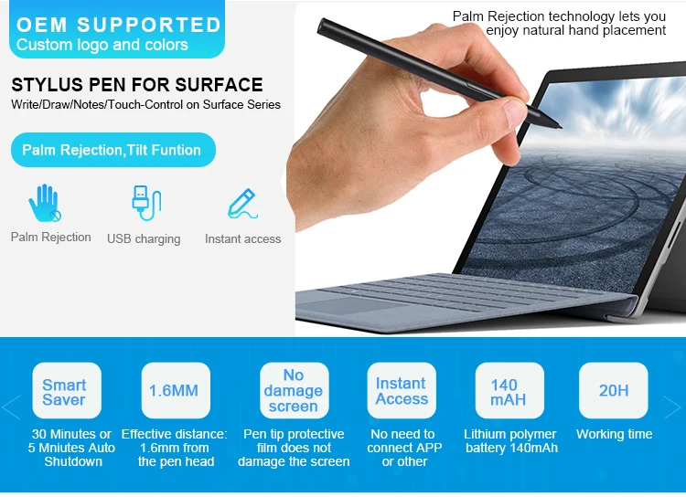 Personalized Black Touch Pen Stylus Fine Tip Pencil For Surface Laptop