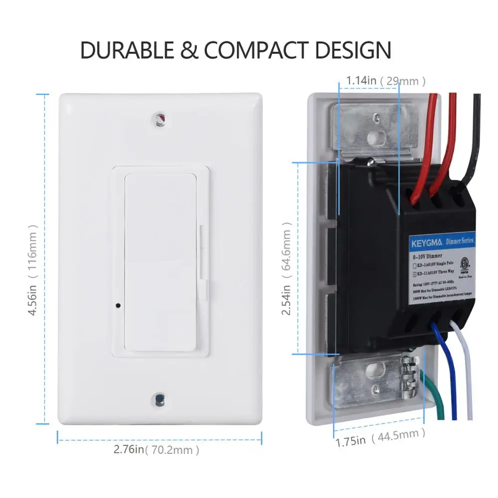 Keygma 0-10V Light Dimmer Switch 120V-277V Switch LED Dimmer 300W For LED Lights And LED Bulbs