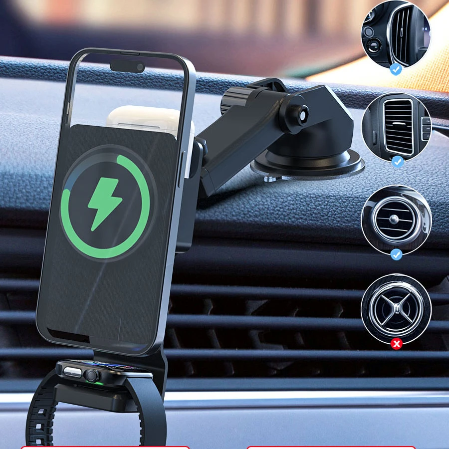 Newest Design 3 In 1 Car Wireless Charger Phone Holder Amazon Hot Sale