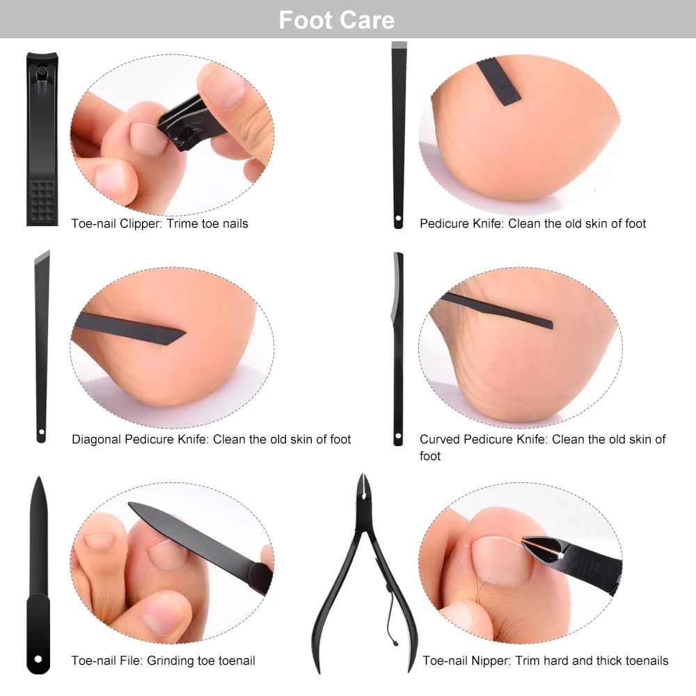 15pcs Professional Manicure Set Pedicure Knife Toe Nail Clipper Cuticle Dead Skin Remover Kit Stainless Steel Feet Care Tool Set