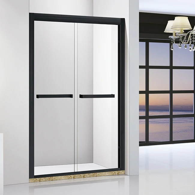 Black frame shower enclosure Simple easy clean tempered glass square sliding shower door in shower room