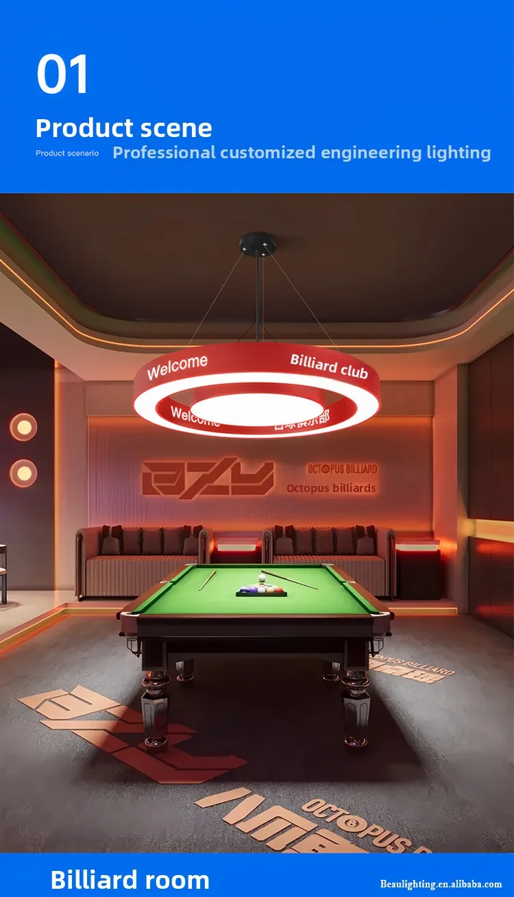 product circular pendant light for billiard hall qingba boxing gym dance studio front desk logo light chandeliers pendant lights-9