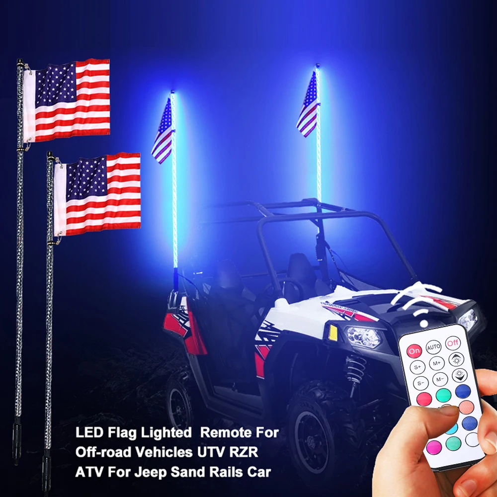 3FT 4FT 5FT UTV ATV Truck Spiral  Buggy offroad LED Whip Lights Flag Pole with Remote/app Control for jeep Polaris RZR XP 1000