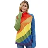 Autumn Asymmetric Cable Knit Sleeve Casual Rainbow Striped Pullover Winter Sweater For Women