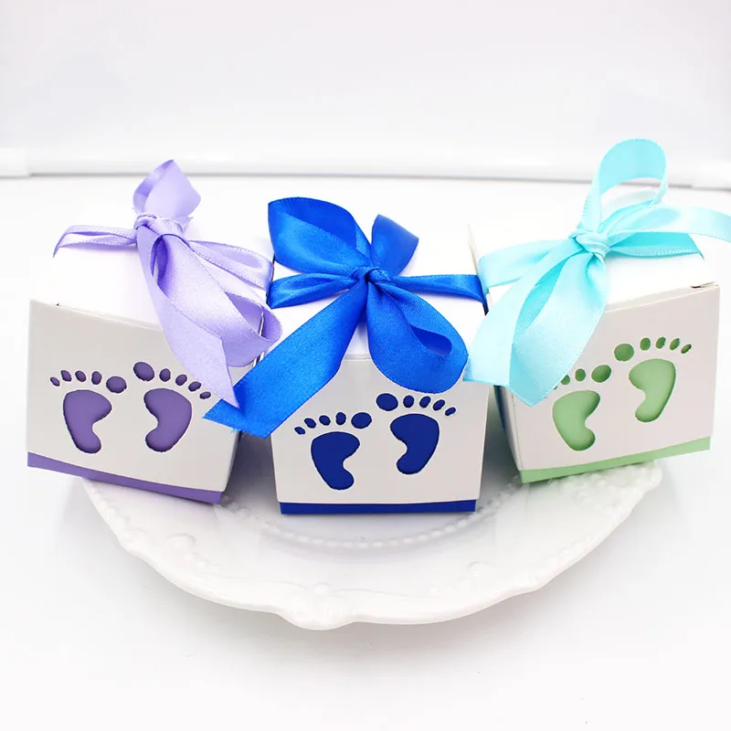 Floratek 50 PCS Baby Shower Favors Cute Baby Footprint Design Chocolate Packaging Box Candy Box Gift Box for Kids Birthday Baby Shower Guests Wedding Party Supplies 