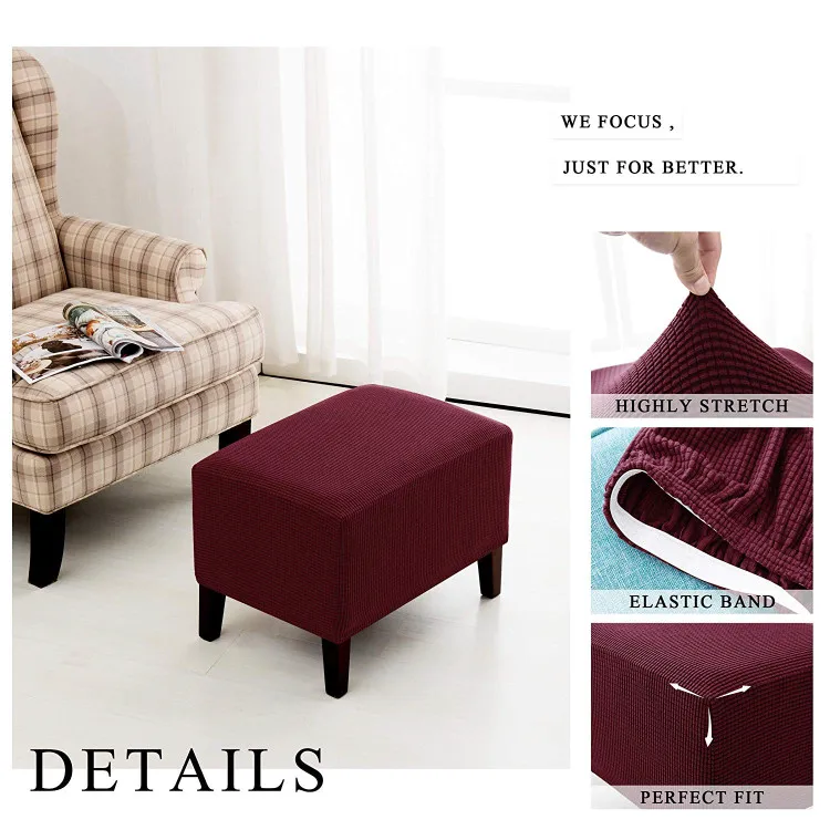 Stretchy Fabric Ottoman Cover Home Furniture Footstool Slipcover red small 