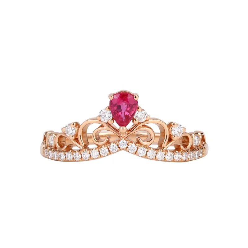 
Wholesale Pear Shaped Ruby Crown Wedding Band Vintage Curve Stacking Women Rings For Gift 