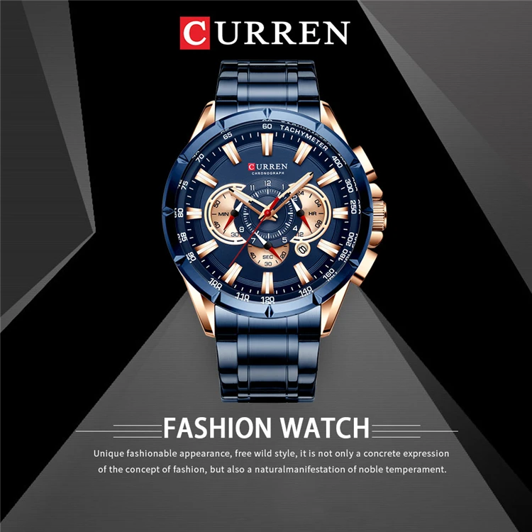 CURREN 8363 Fashion Men Watches With Stainless Steel Top Brand Luxury Sports Chronograph Quartz Watch Men Relogio Masculino