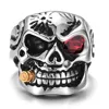 Hot Selling Gold Smokes tobacco Pipe Skeleton Head Alloy Skull Ring Man Rock Punk Domineering Rings with White Red Eye