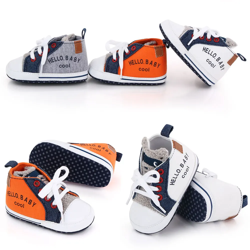 New Arrival Cool Baby Sport Canvas Shoes Plush Baby Shoes Unisex Toddler Crib Shoes Walking Kids Sneakers supplier