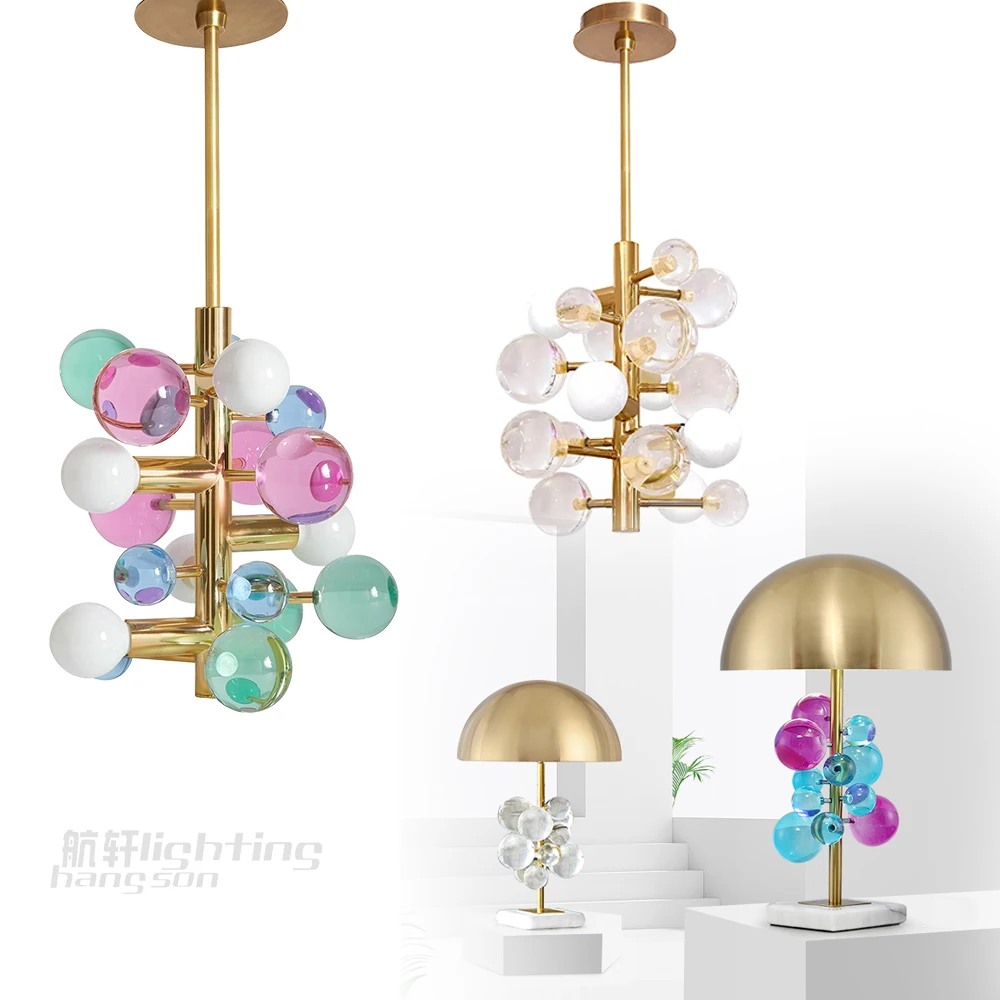home luxury decorative glass ceiling lighting fixtures metal gold modern hanging lamp bubble chandeliers crystal pendant light