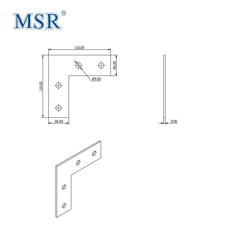 4 Hole 90 Degree Standard Metal Joining Plate Brackets Flat Corner