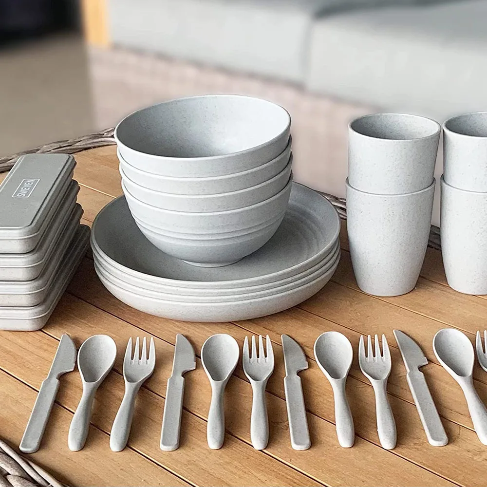 Wheat Straw Dinnerware Sets Eco Friendly Unbreakable Dinnerware Set Plates Cups And Bowls
