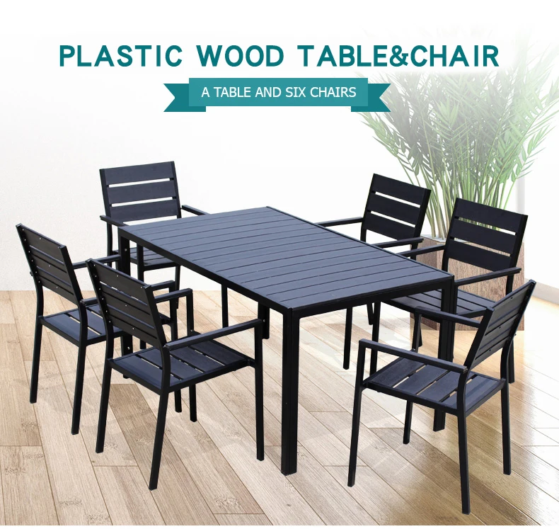 6 Chair 1 Rectangular Table Plastic Wood Garden Furniture Outdoor Sets