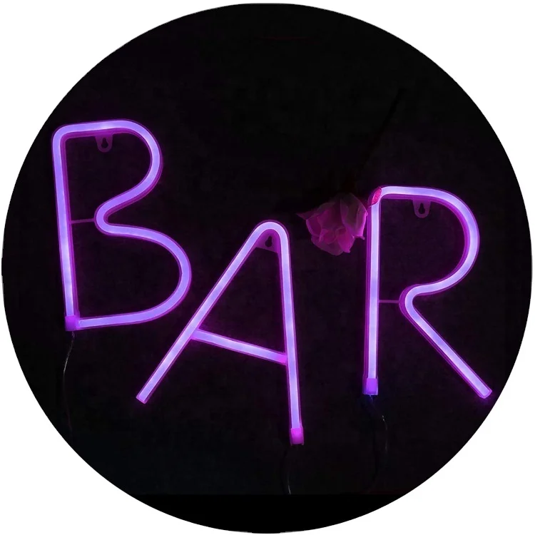 OEM BAR - Illuminated Neon Bar Sign Lighted LED Neon Marquee Word Sign - Pre-Lit Pub Bar Sign Light USB/Battery Operated (Purple)