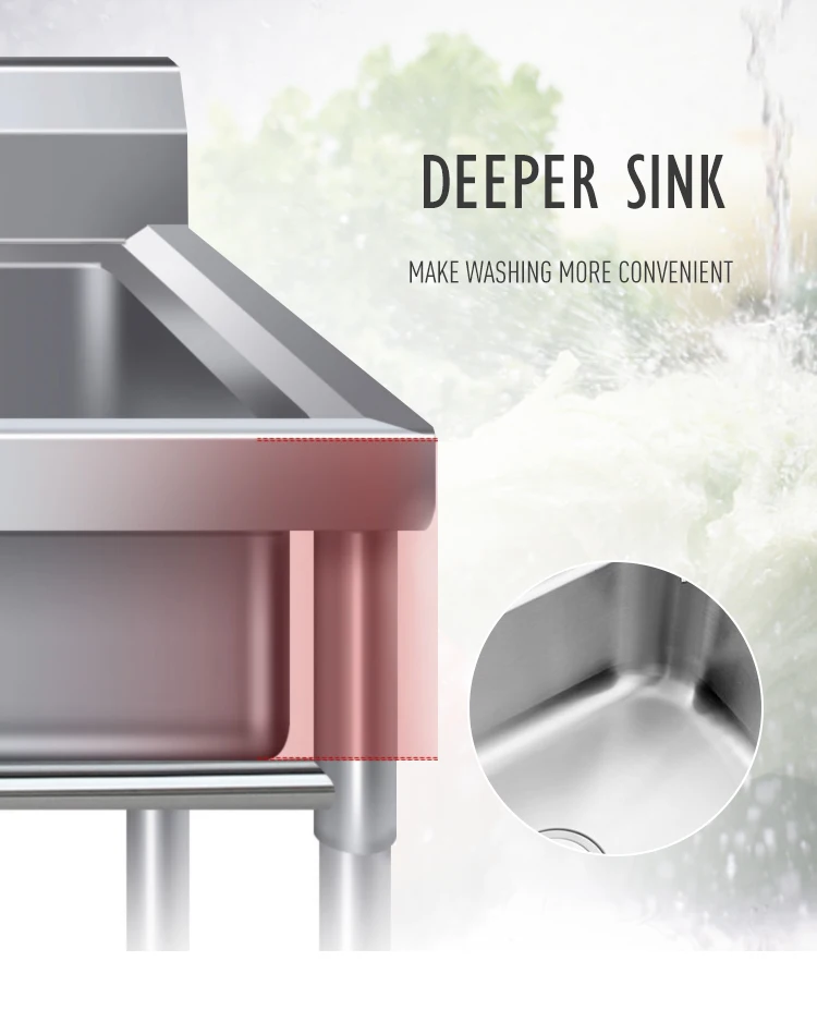 Stainless Steel Commercial Industrial One Compartment Sinks Table With Board Restaurant Kitchen