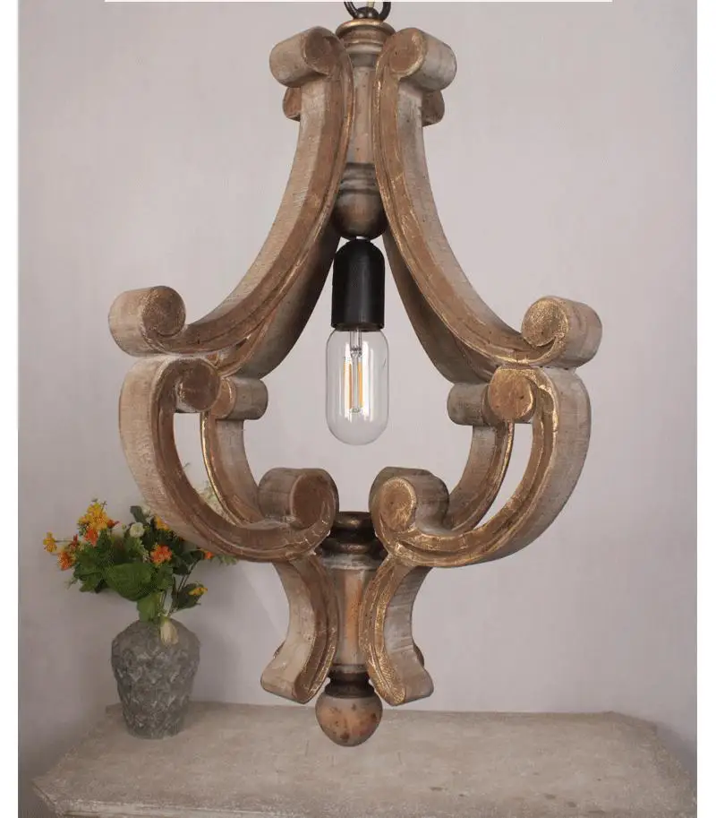 product american country style solid wood single head pendant light vintage small gold trim for clothing store dining room light-11