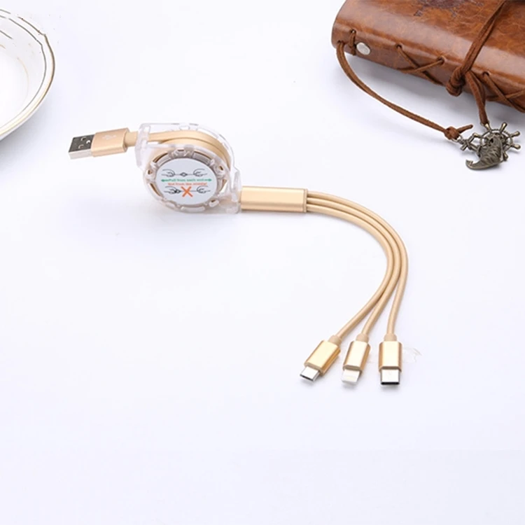 圣诞礼物 usb 充电电缆 3 合 1 可伸缩 usb 电缆新款促销礼品扁平柔性