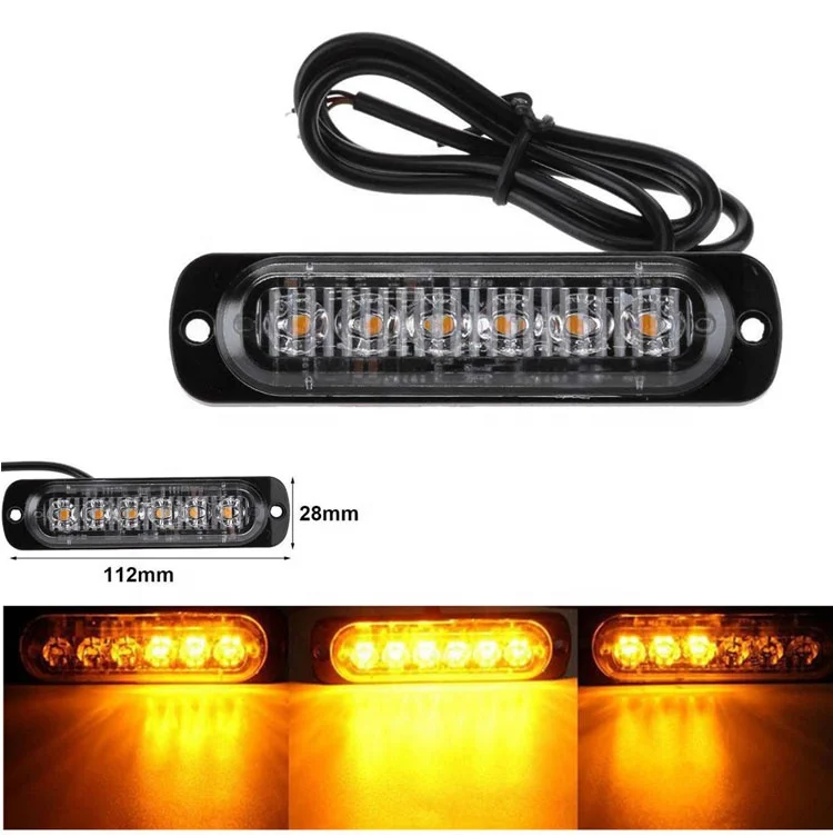 12-24V 18W 6 LED Slim Flash Light Bar Car Vehicle Truck Moto Emergency Warning Strobe Lamps