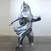 life size stainless steel geometric sculpture bear and girl dancing statue for sale