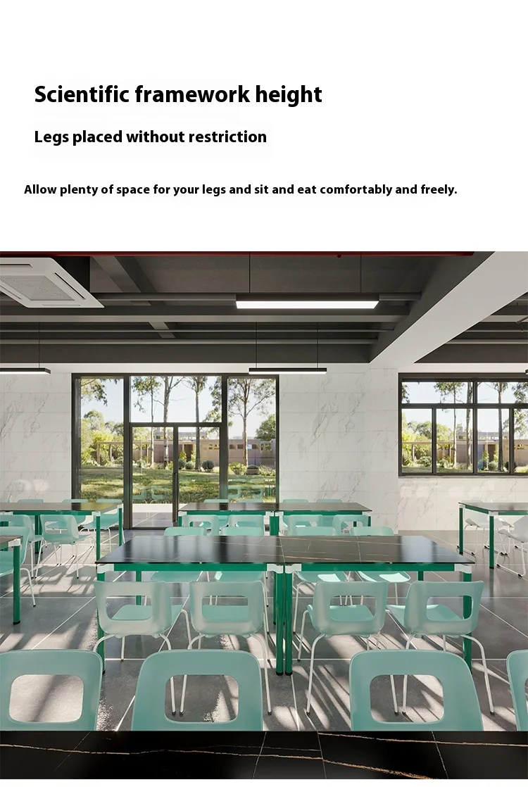 product modern four person school canteen dining table chair one piece metal combination for hotel outdoor bedroom hospital use-15