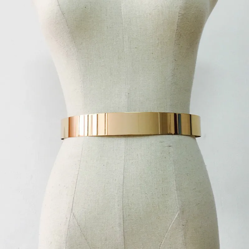 PLOKJM Moda Mujer Cinturón De Cintura De Metal Ajustable   Placa De Color Plateado Dorado Vintage Lady Cinturones Simples Cintura De Espejo 