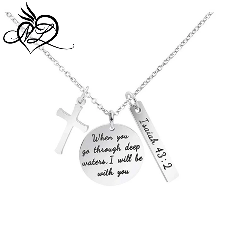 Stainless Steel Bible Verse Cross Pendant Christian Necklace Prayer