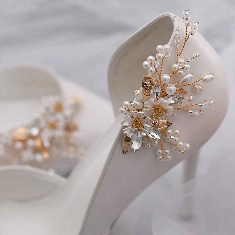 Angoter 2 Pcs Perles Sequin Fleur Clips De Chaussures à La Main Chaussures Boucle Chaussures De Mariée Mariage Charms De Décoration 