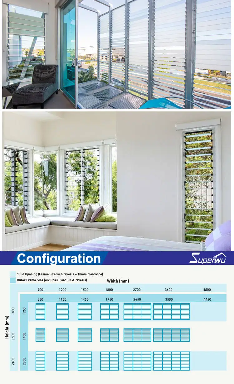 Australia popular design customized aluminum framed glass louvres protection of wind and rain