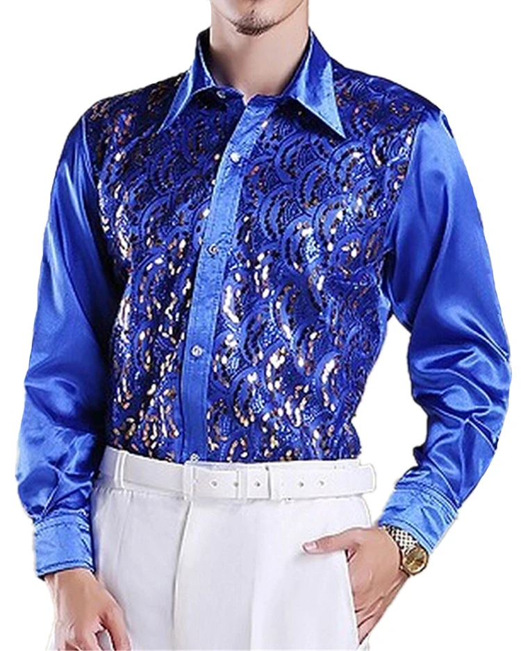 Men's Latin Dance Tops For Male Black White Blue Cotton Shirt Men