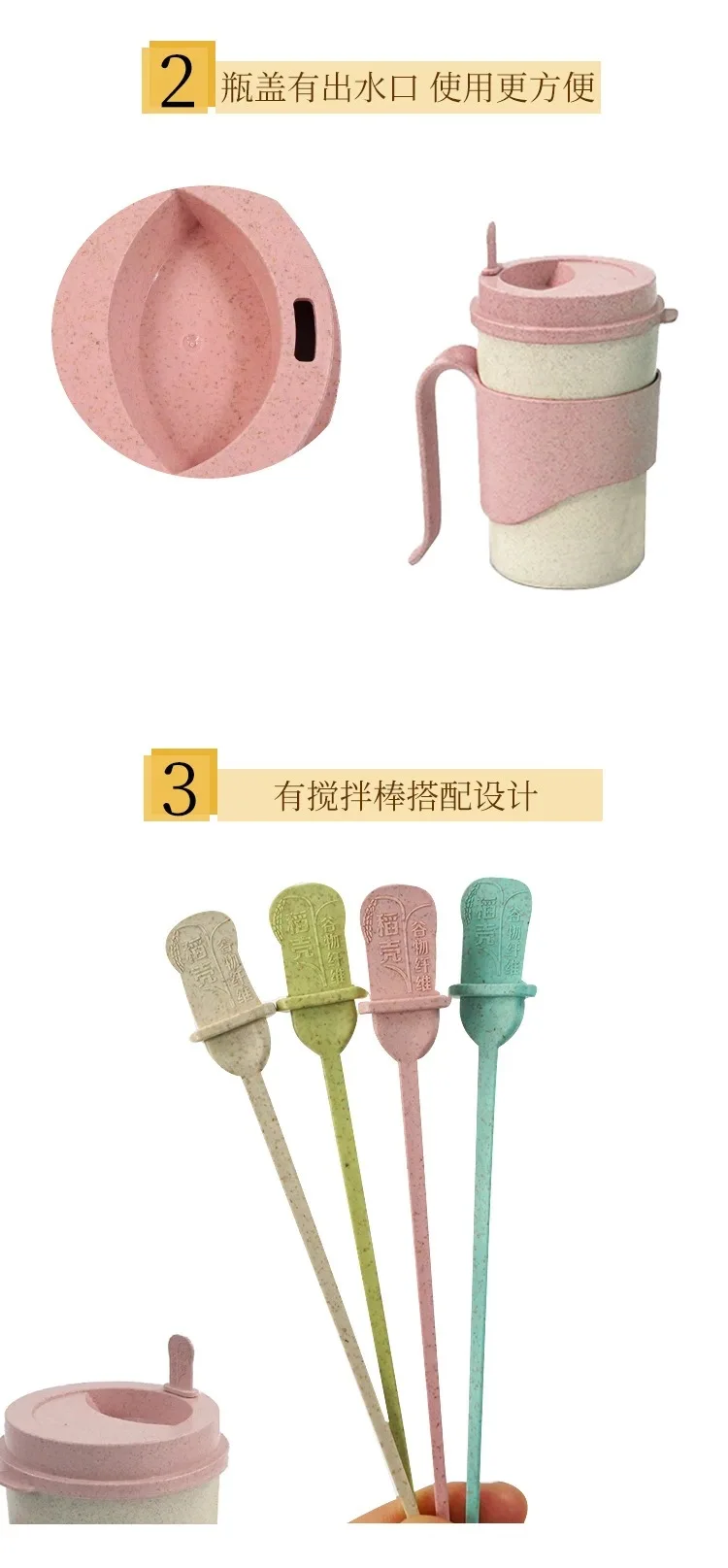 Amazon Top Seller New Trending Popular Products Eco friendly BPA-free Plastic  Water Mug Wheat Straw Coffee Cup with Spoon