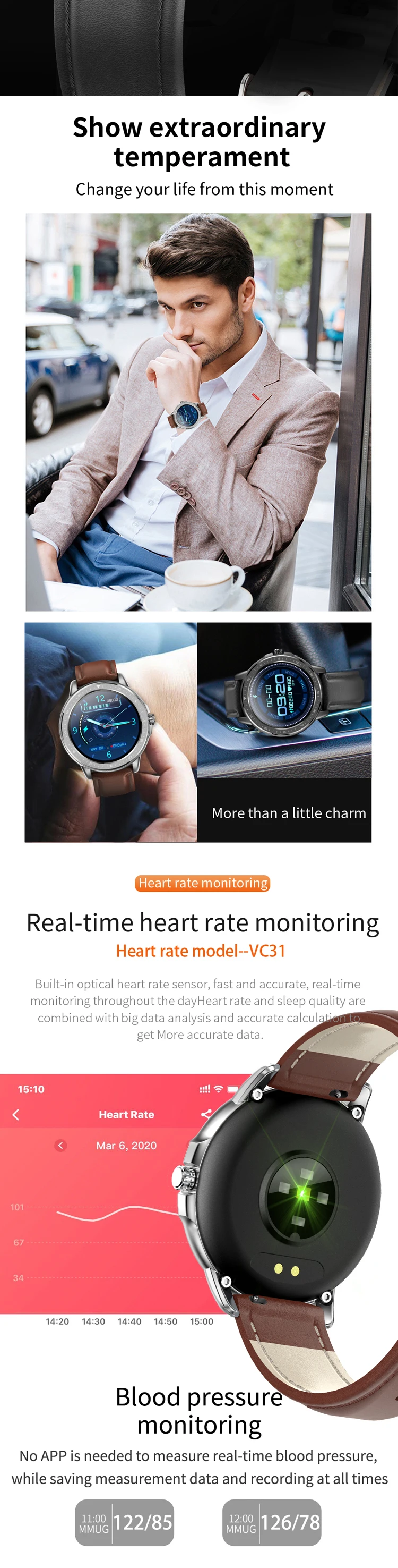 Mobteck-CF19 Smartwatch With Real Time Heart Rate Blood 