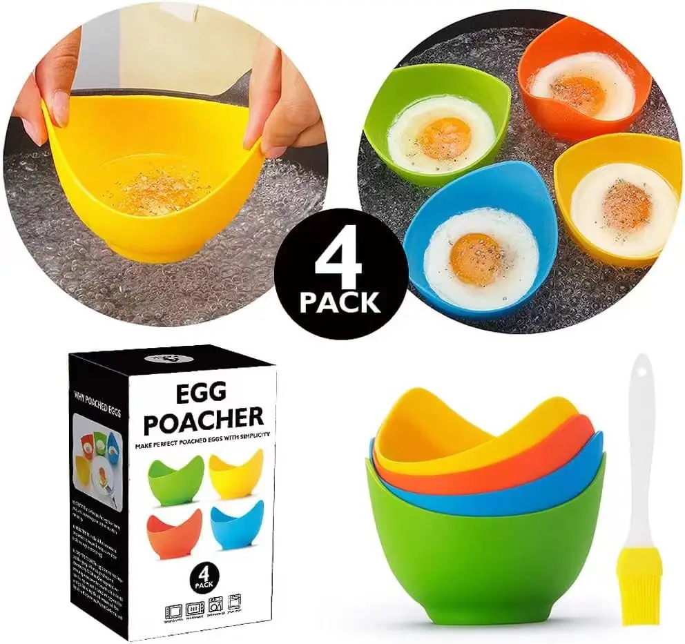 2024 Silicone Egg Poaching Cups With Ring Standers For Microwave Or