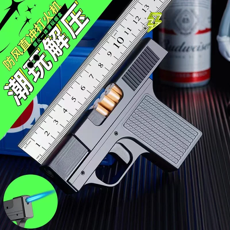 New Cigarette Case Lighter 2 In 1 Torch Blue Flame Gun Lighter