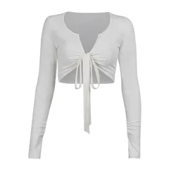 B50945A Long sleeve t shirt women sexy crop top fashion white t shirt for lady