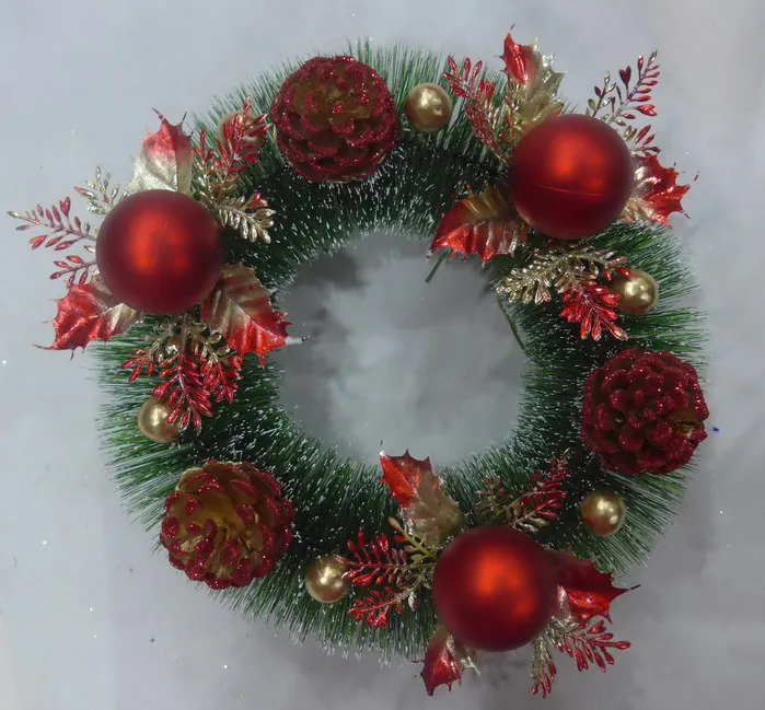 with white glitter  nature pine cone with white glitter with white metal bell 45cm out Dia pine wreath