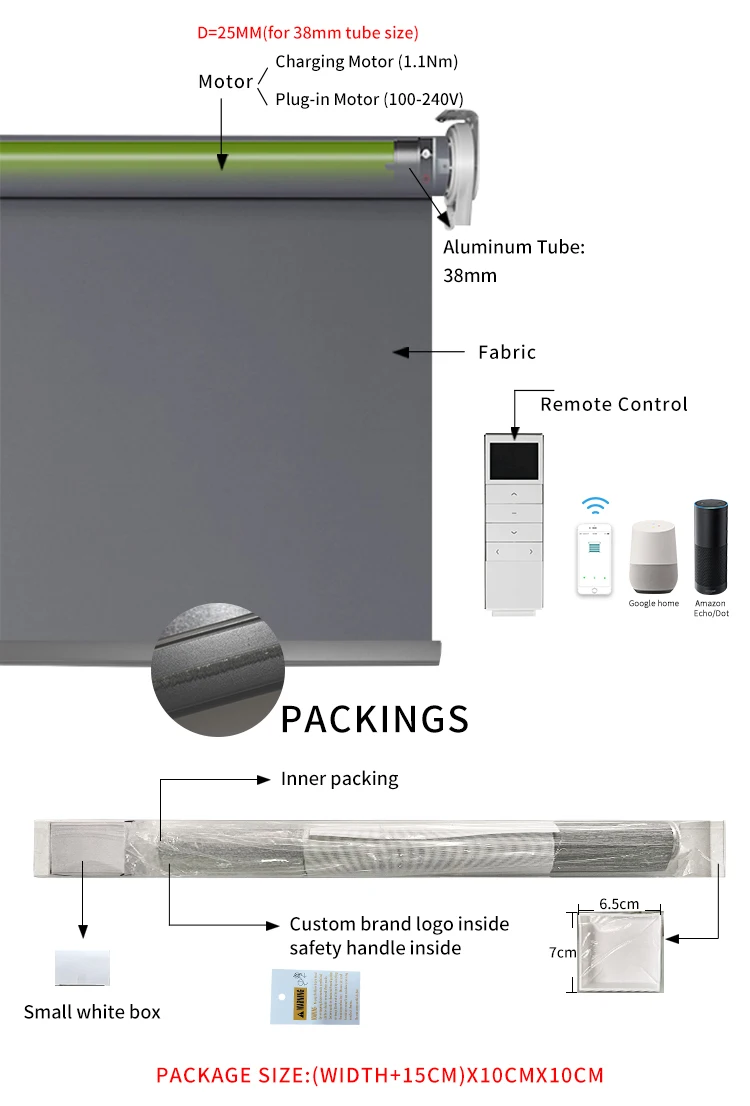 Motorized Smart Roller Blinds Shades,Automatic Electric Wifi Rechargeable Blackout Window Roller