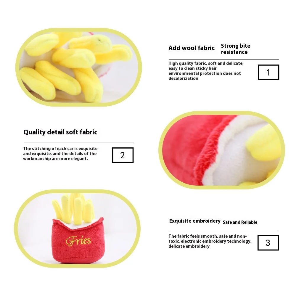 Eco-Friendly Luxury Cat Small Dog Teddy Plush Sound Toy Cute Cartoon Fries Burger Pet Supplies Toy Made Rubber Cotton Plastic